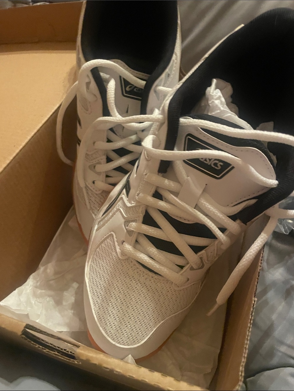Brand New in boxAsics White and Black Low-Top Athletic Shoes women’s size 7
